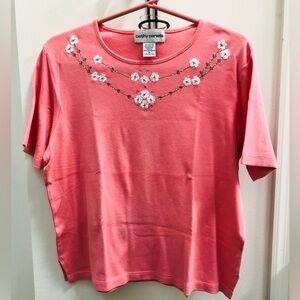Cathy Daniels Coral Floral Embellished Tee